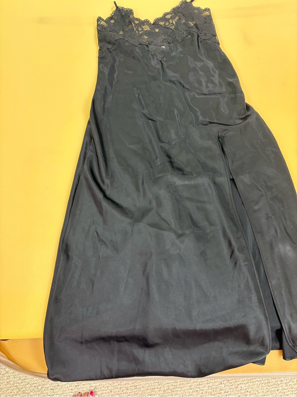 Victoria's Secret Black Lace-Trim Night Gown with Side Slit